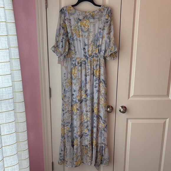 LC Lauren Conrad Blue & Yellow Floral Ruffled Maxi Dress Size 1X - Picture 4 of 14